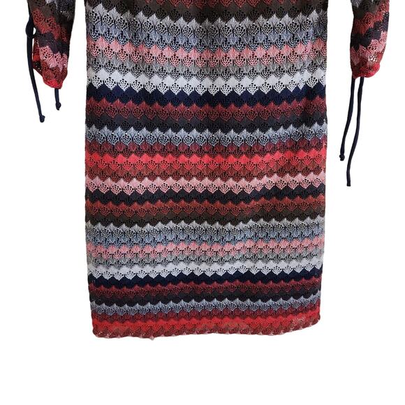 R&K Navy Multicolor Lace Striped U-Neck 3/4 Tie Sleeves A-Line Dress Mini Size 6 - Picture 4 of 9